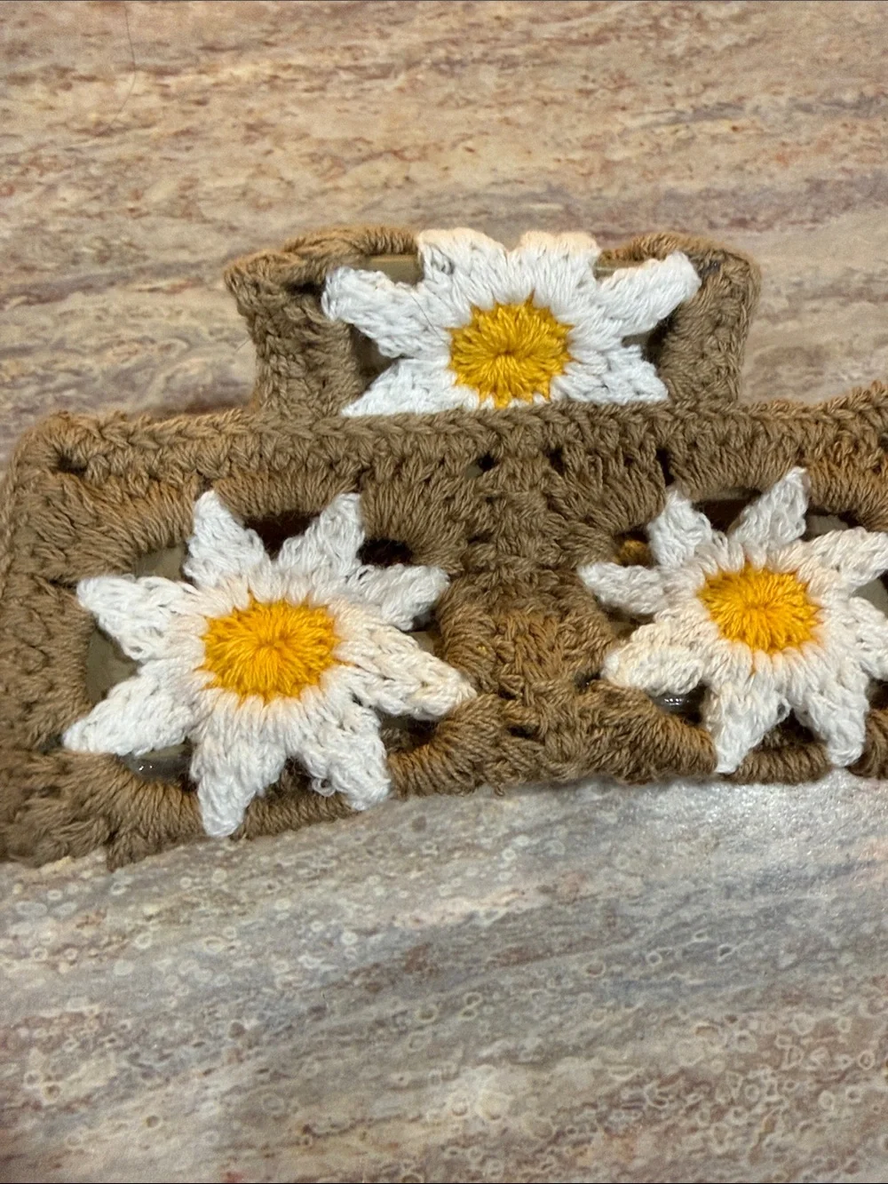 Handmade Beige Crochet Claw Clip